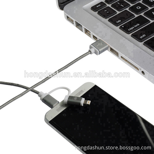 High Quality 2 in 1 Cellphones Nylon Waved C48 Connector MFI Cable as Original